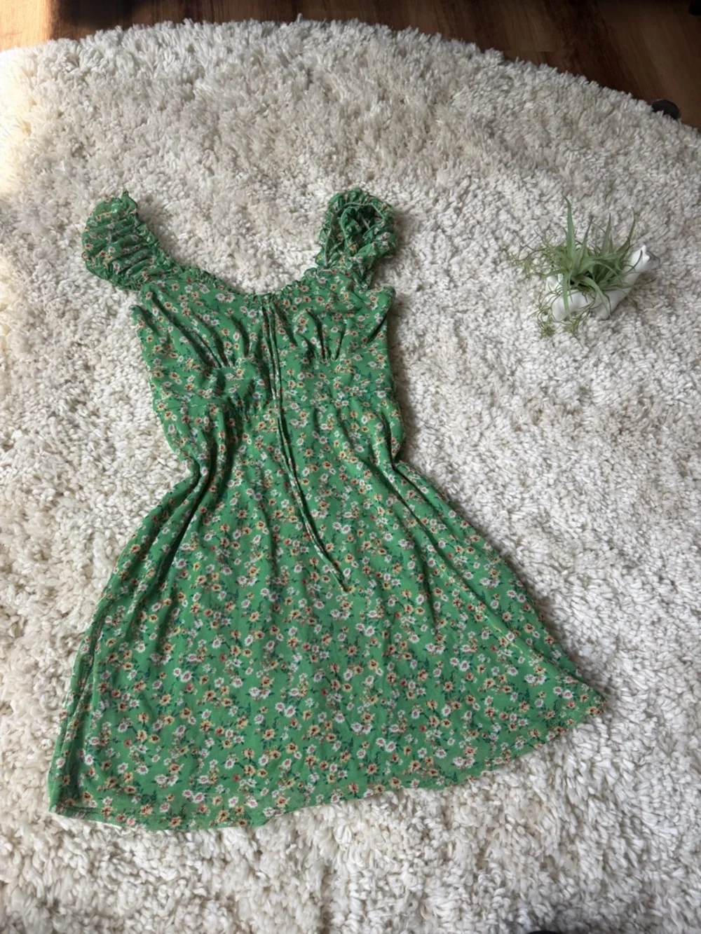 Inspired Hearts Green Floral spring summer women’s floral Ruffle-Shoulder Dress - Picture 1 of 5